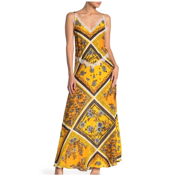 chinese dress ladies Ivonne Lace Trim V-Neck Maxi Dress Yellow main image 1